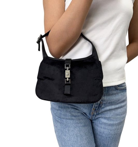 GUCCI Vintage Logo Jackie Mini Velour Shoulder Bag Handbag Black 901853