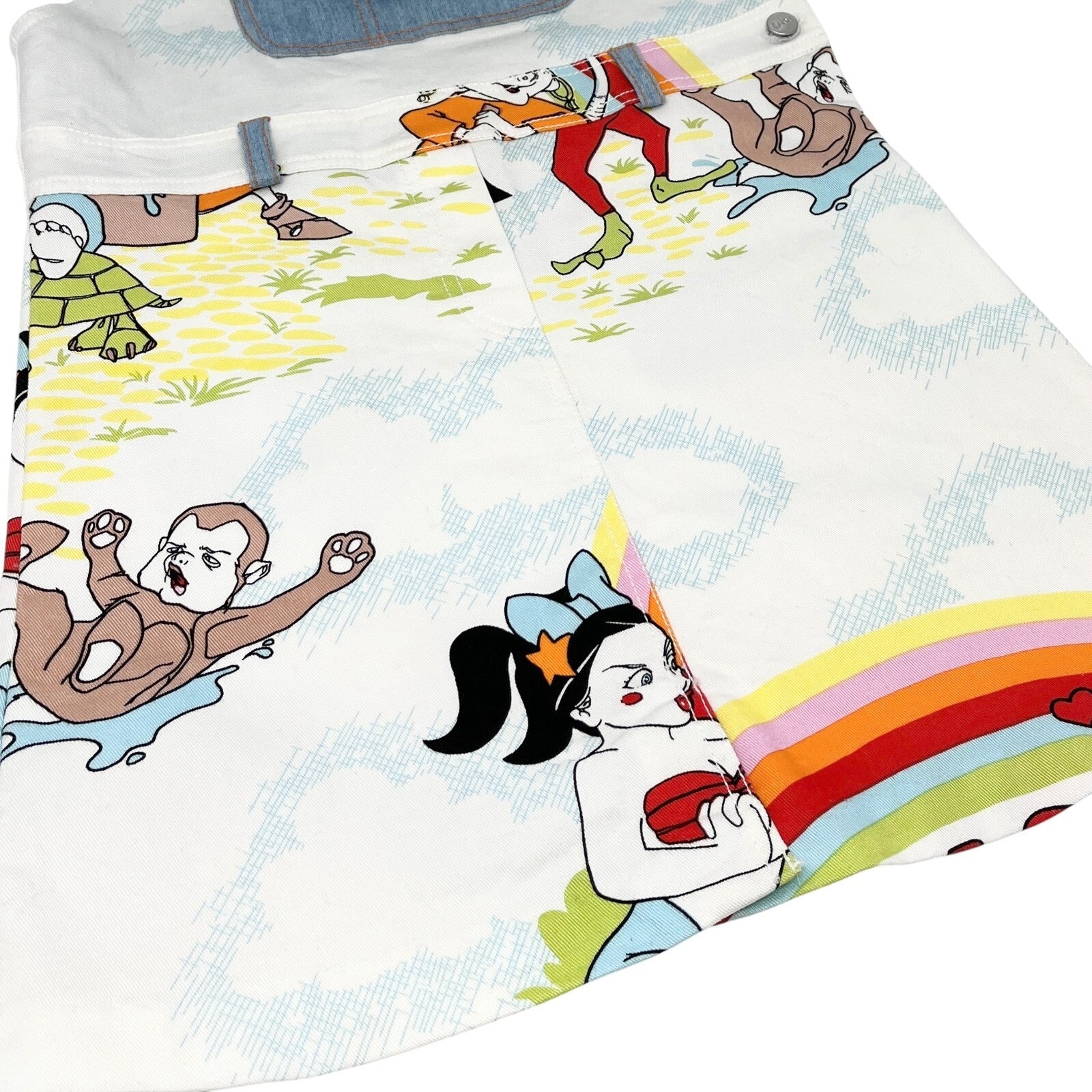 Christian Dior Vintage Cartoon Denim Rompers #8A Overalls Skirt Blue Cotton