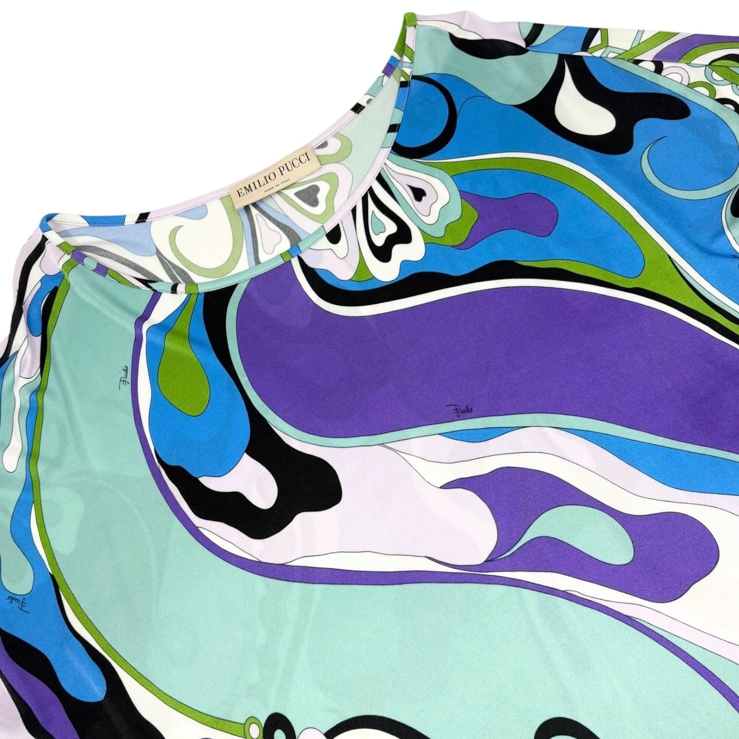 EMILIO PUCCI Vintage Logo Multicolor Abstract Print Dress #38 Blue 902418