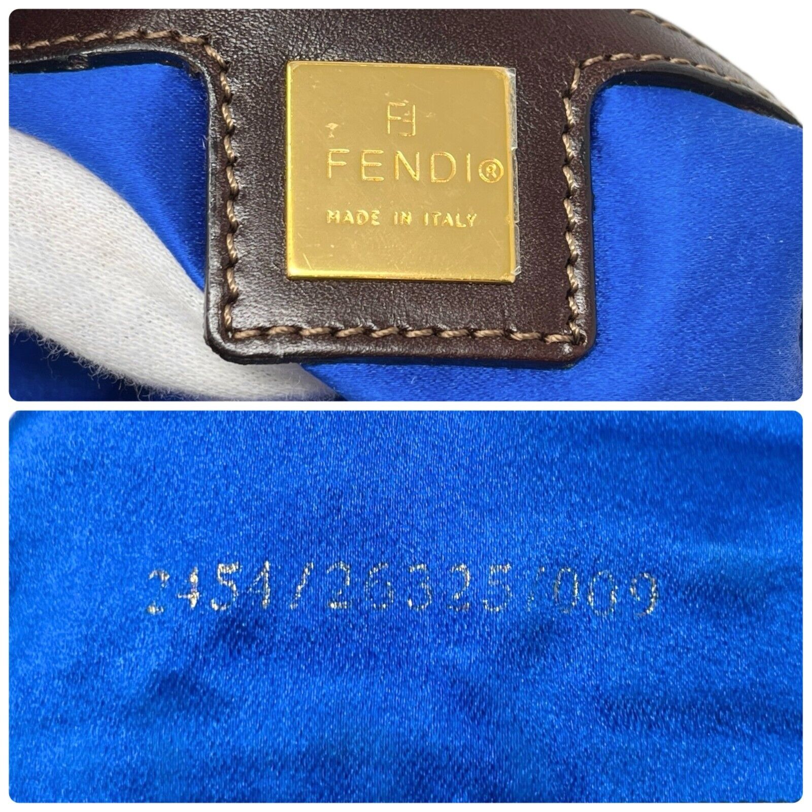 FENDI Vintage FF Logo Beads Mamma Baguette Shoulder Bag Plaid Red Blue Leather