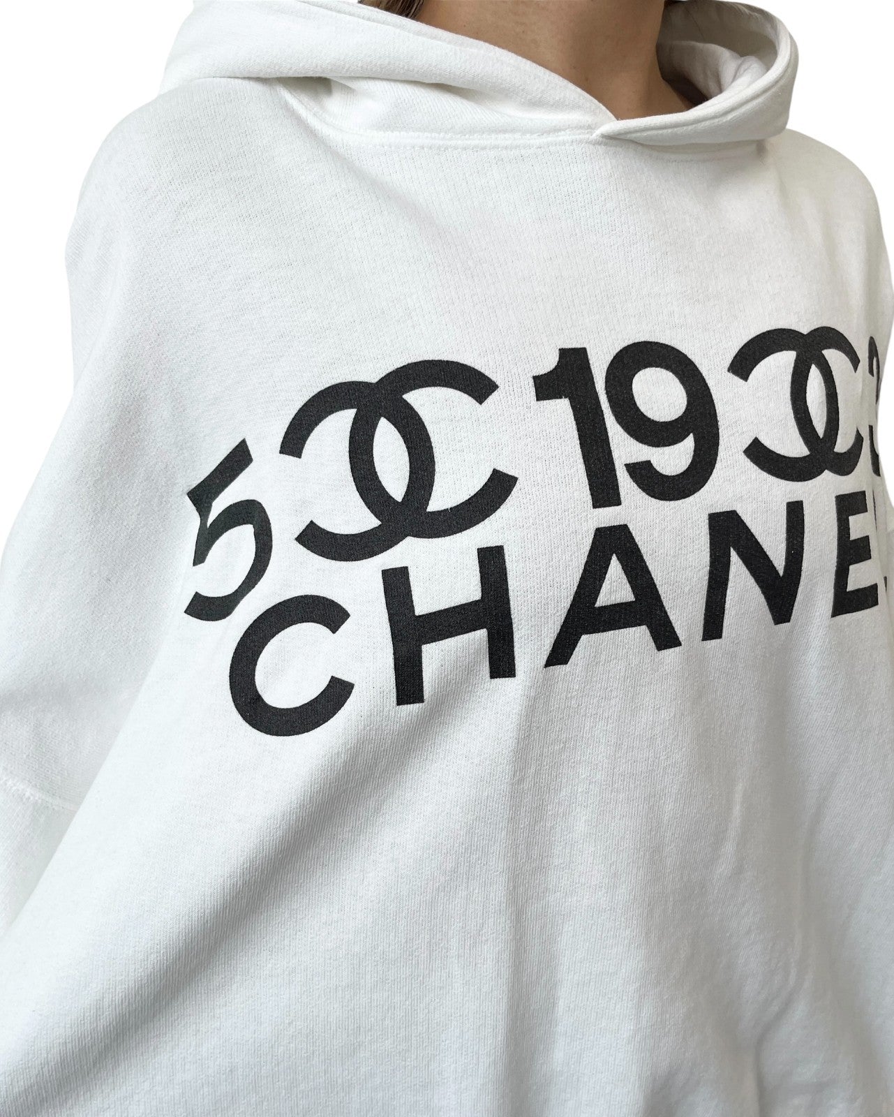CHANEL Vintage CC Mark Logo Hoodie Sweatshirt Pullover Top White Black Cotton