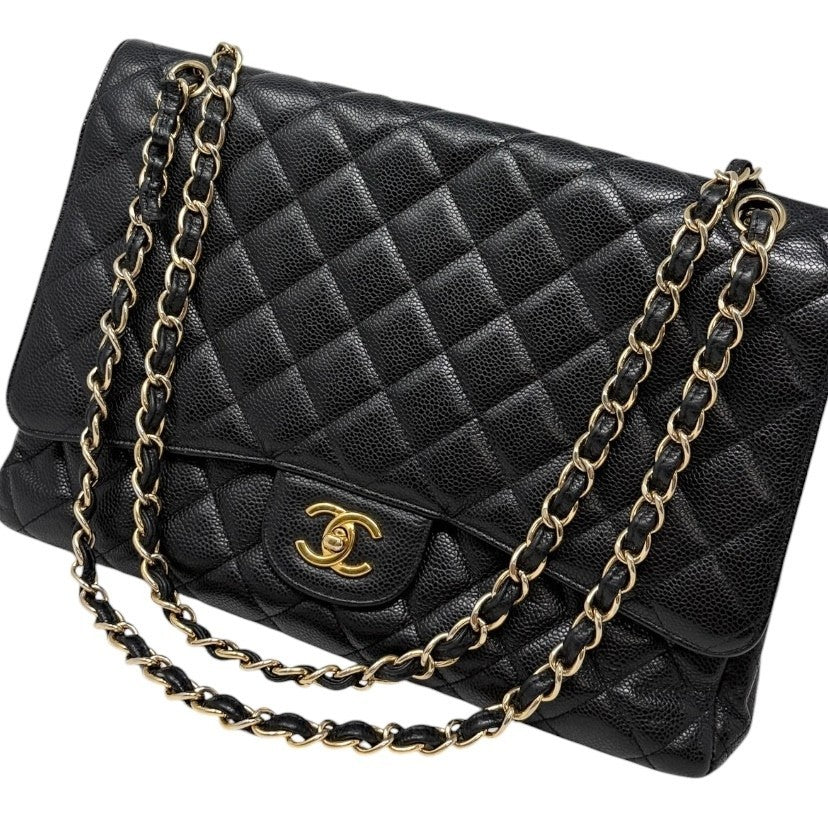 CHANEL Vintage CC Turnlock Quilted Chain Shoulder Bag Black Gold Leather 902228