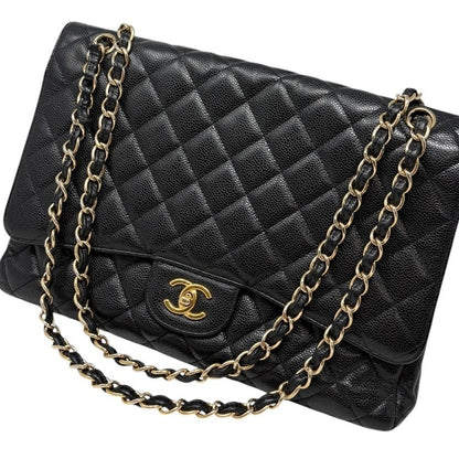 CHANEL Vintage CC Turnlock Quilted Chain Shoulder Bag Black Gold Leather 902228