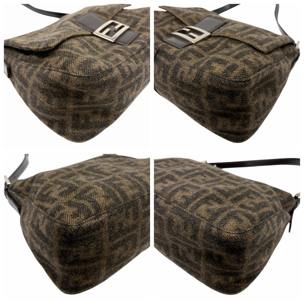 FENDI Vintage FF Zucca Cashmere Knit Mamma Baguette Shoulder Bag Brown 902052
