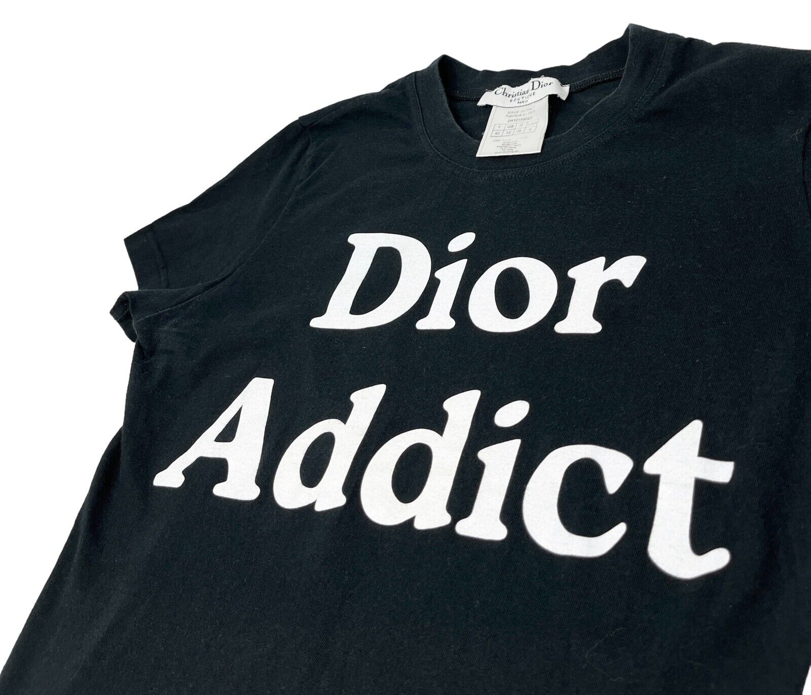 Christian Dior Vintage Addict Logo T-shirt Top #40 Black White Cotton Rank AB