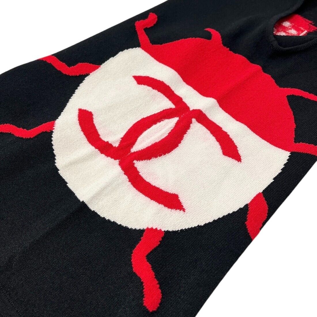 CHANEL Vintage 04P CC Mark Logo Ladybugs Knit Tank Top #38 Black Red Rayon