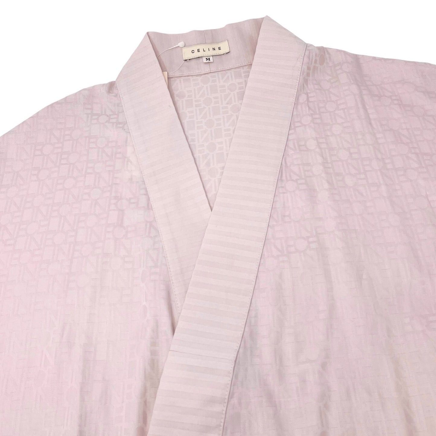 CELINE Vintage Monogram Jacket Robe #M Stripe Cotton Light Pink Rank AB+