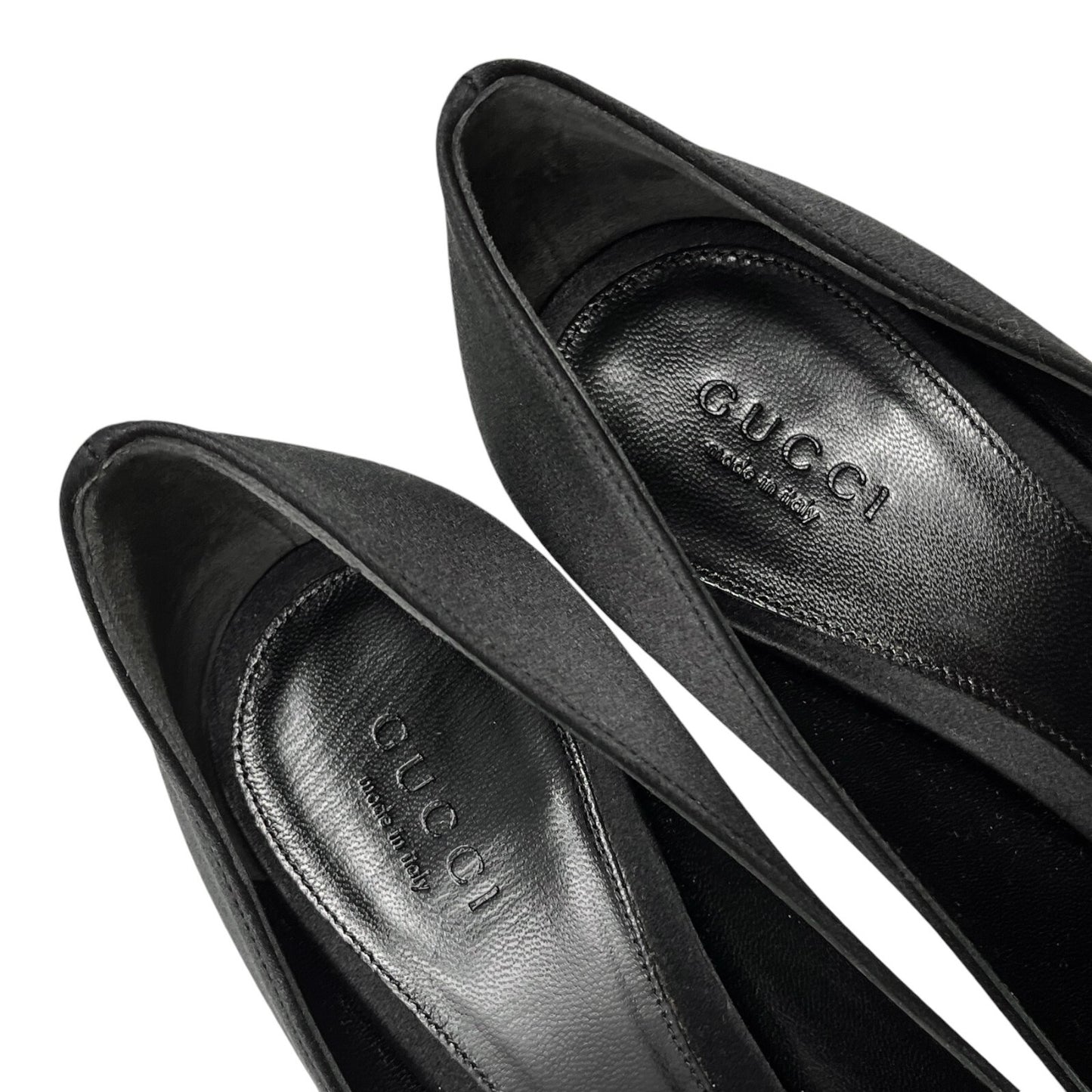 GUCCI Vintage Logo Horsebit Heels #38.5 US 8.5 Black Rhinestone Satin Rank AB+