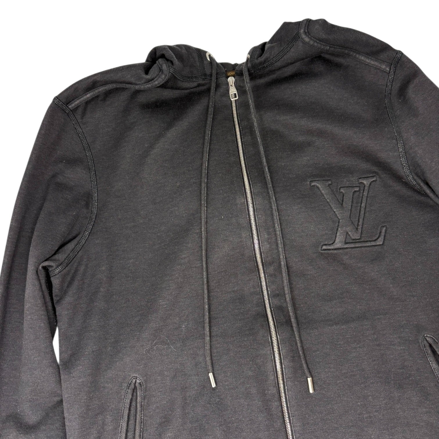 LOUIS VUITTON Vintage LV Logo Full Zip Up Hoodie Jacket Top #S Black Gray Cotton