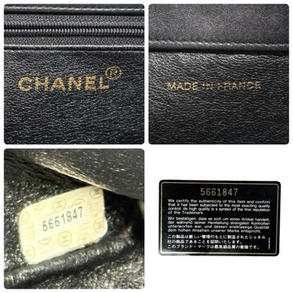 CHANEL Vintage Big CC Logo Chain Tote Shoulder Bag Black Gold Leather 902803