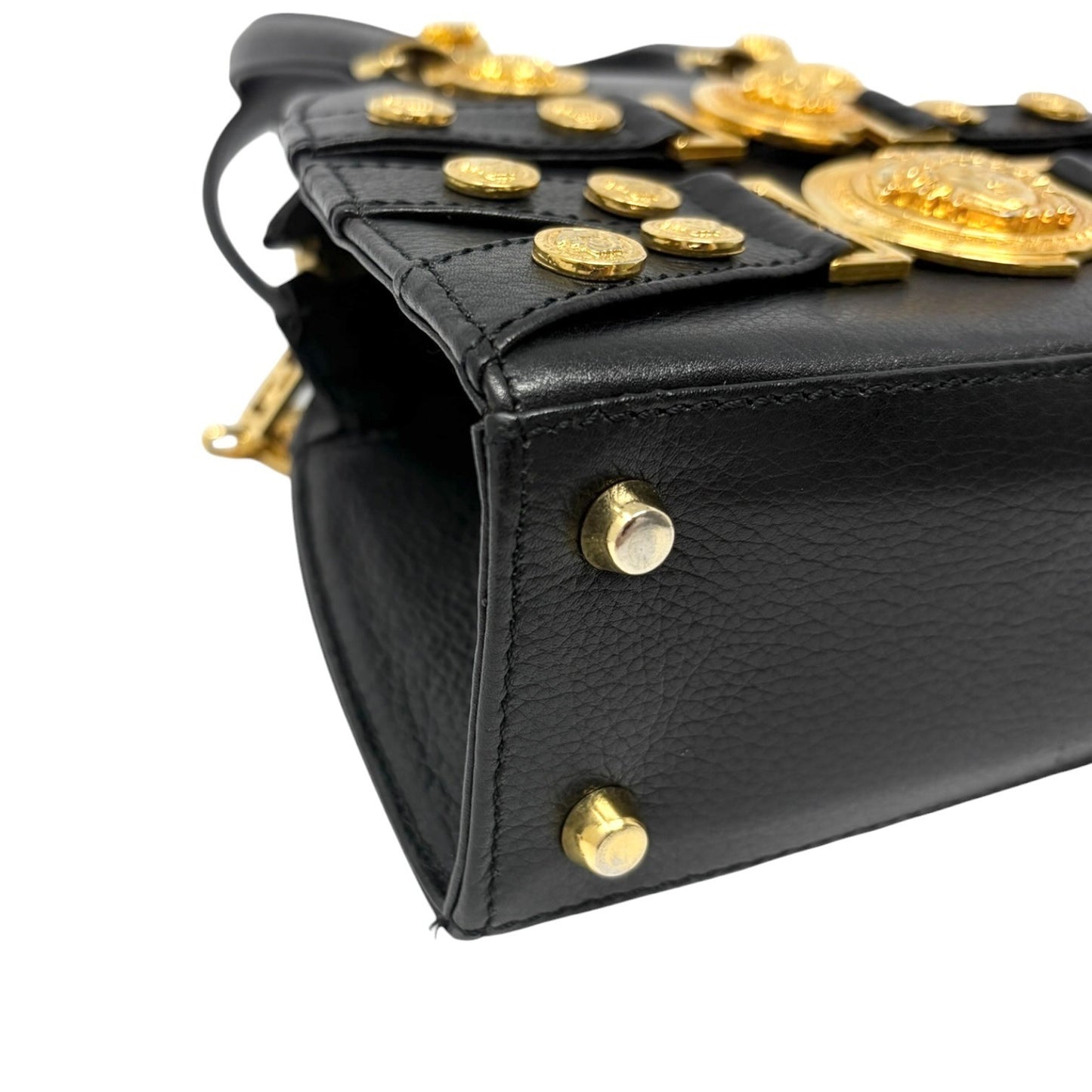GIANNI VERSACE Vintage Medusa 2way Crossbody Mini Bag Black Gold Leather 902454