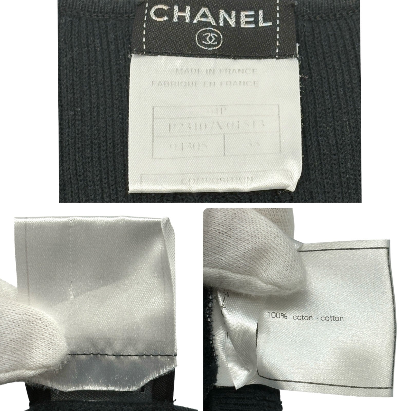 CHANEL Vintage 04P CC Mark Logo Mesh Knit T-shirt Top #38 Black Cotton