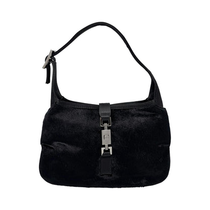GUCCI Vintage Logo Jackie Mini Velour Shoulder Bag Handbag Black 901853