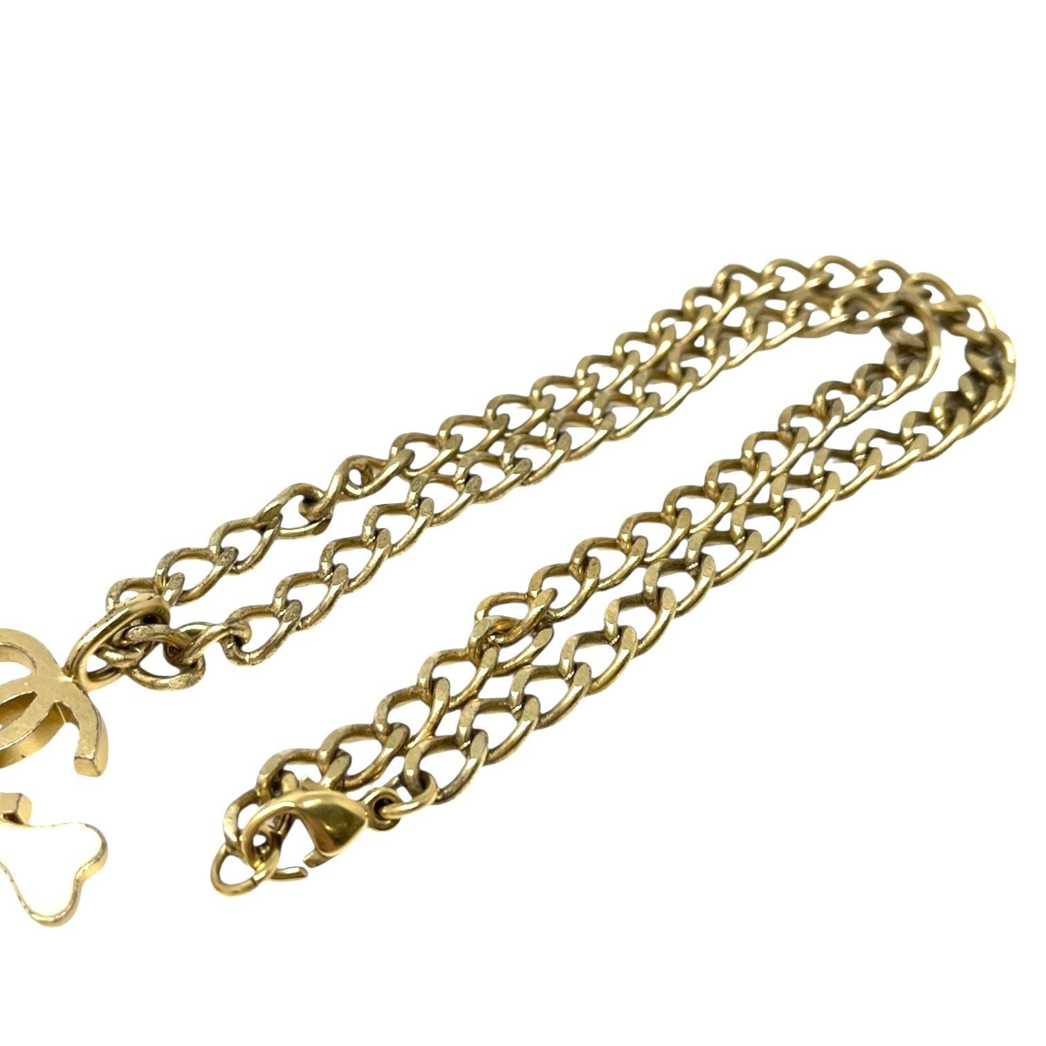 CHANEL Vintage 03P CC Mark Logo Enamel Crossbones Pendant Necklace Gold Metal