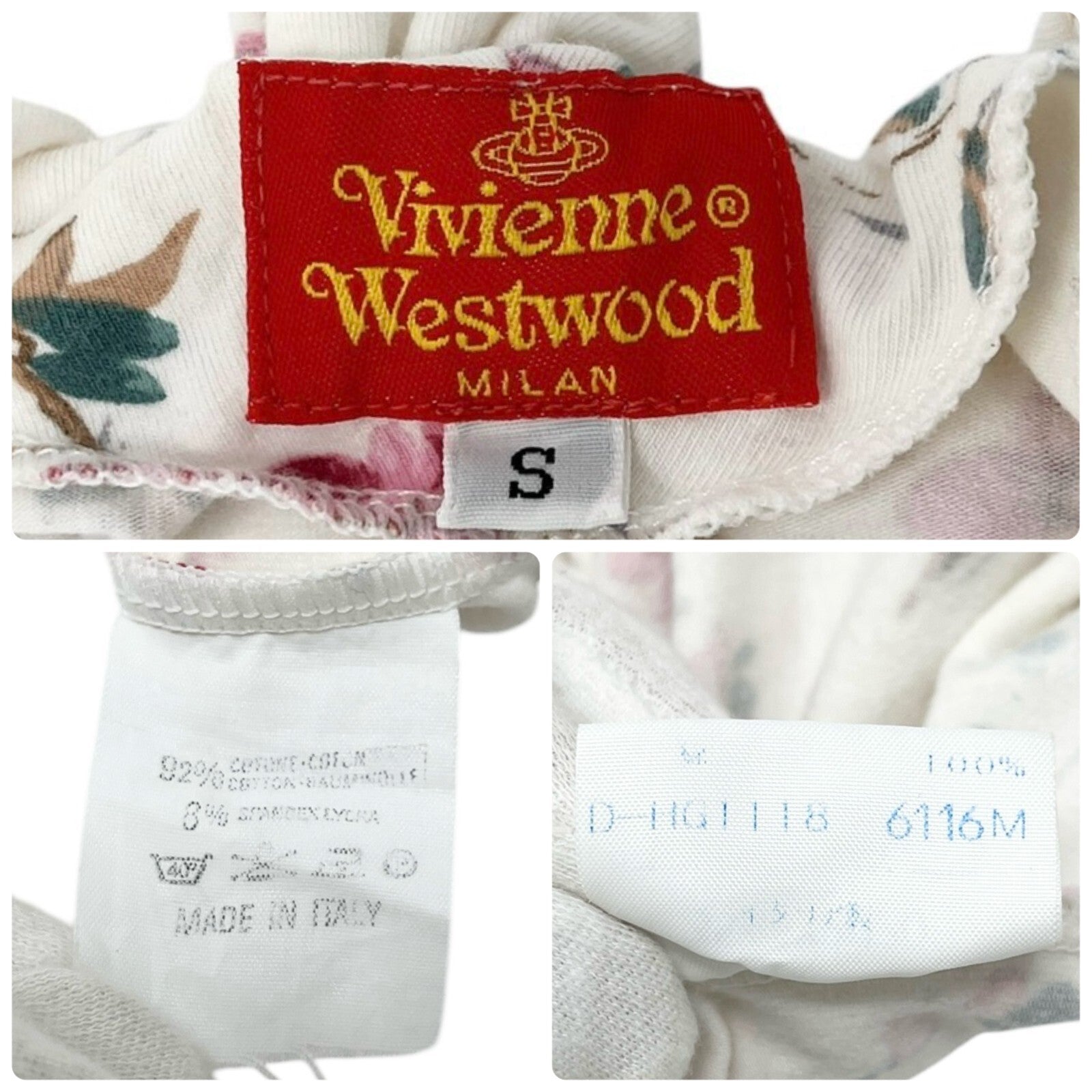 Vivienne Westwood Vintage Logo T-shirt Top #S White Pink Cotton Flower Frill