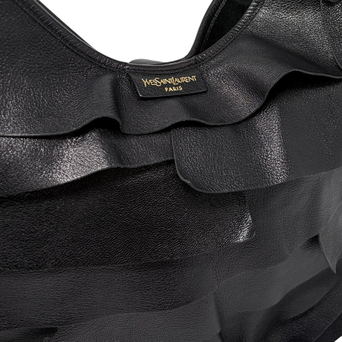 Yves Saint Laurent Vintage YSL Saint Tropez Frill Shoulder Bag Black 902378