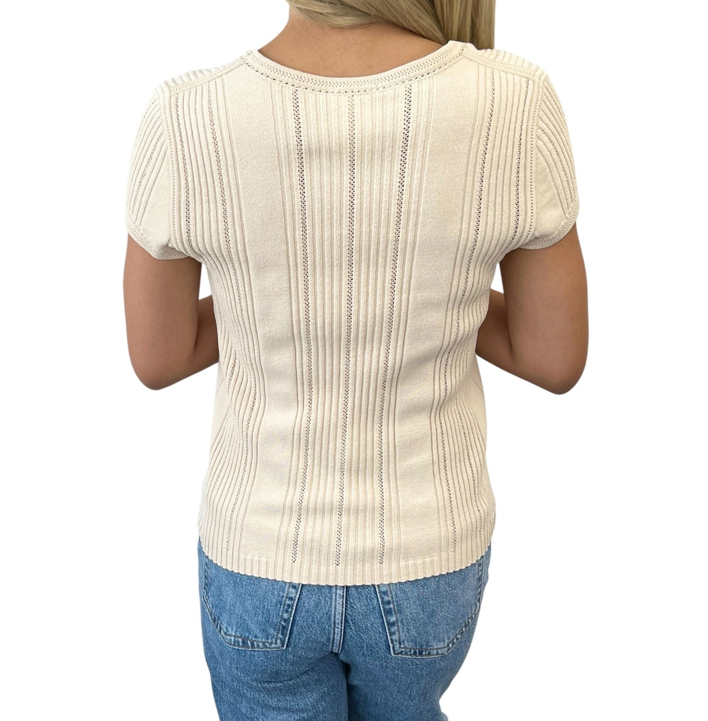 CHANEL Vintage 03P CC Mark Logo Knit T-shirt Top #36 Beige Cotton Polyester