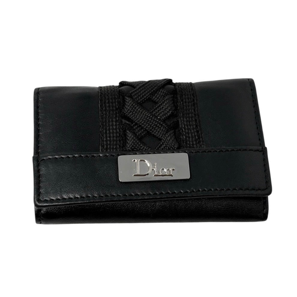 Christian Dior Vintage 2002 Logo Admit It Key Card Case Black Silver Leather