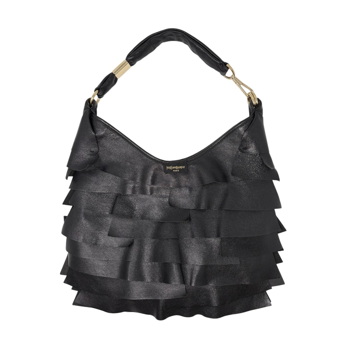 Yves Saint Laurent Vintage YSL Saint Tropez Frill Shoulder Bag Black 902378