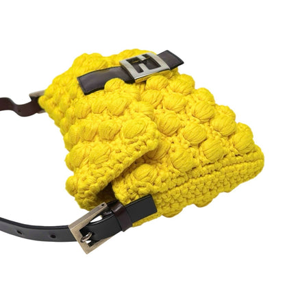 FENDI Vintage Logo Knit Mamma Baguette Shoulder Bag Yellow Brown Wool