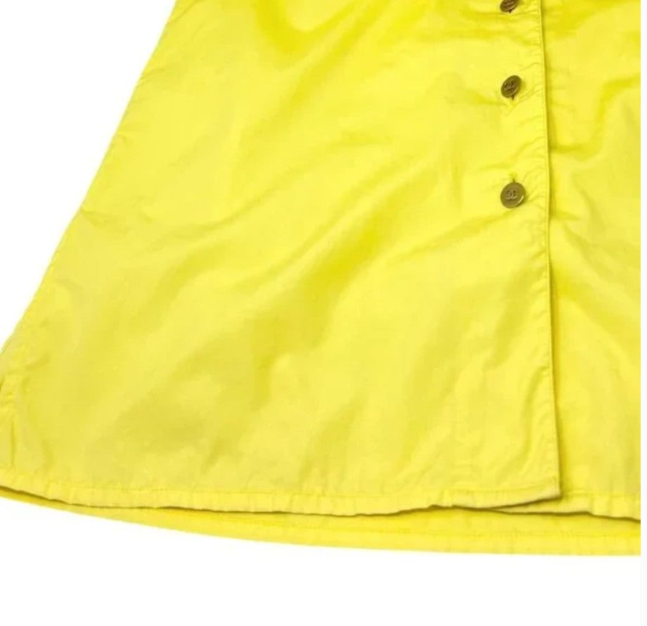CHANEL Vintage P04883 CC Logo Shirt Top #36 Yellow Gold Cotton Button