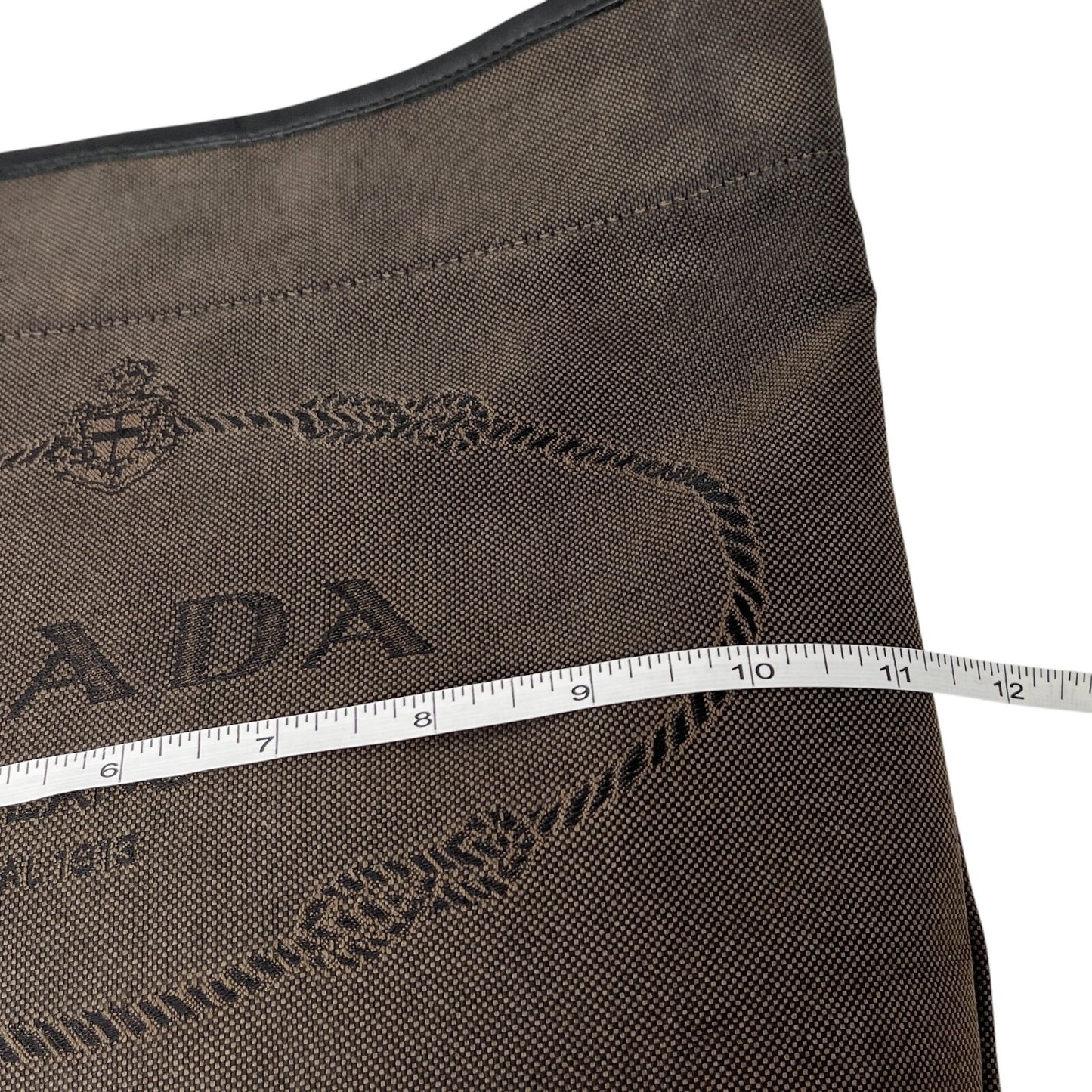 PRADA Vintage Logo Crossbody Shoulder Bag Brown Silver Cotton Leather