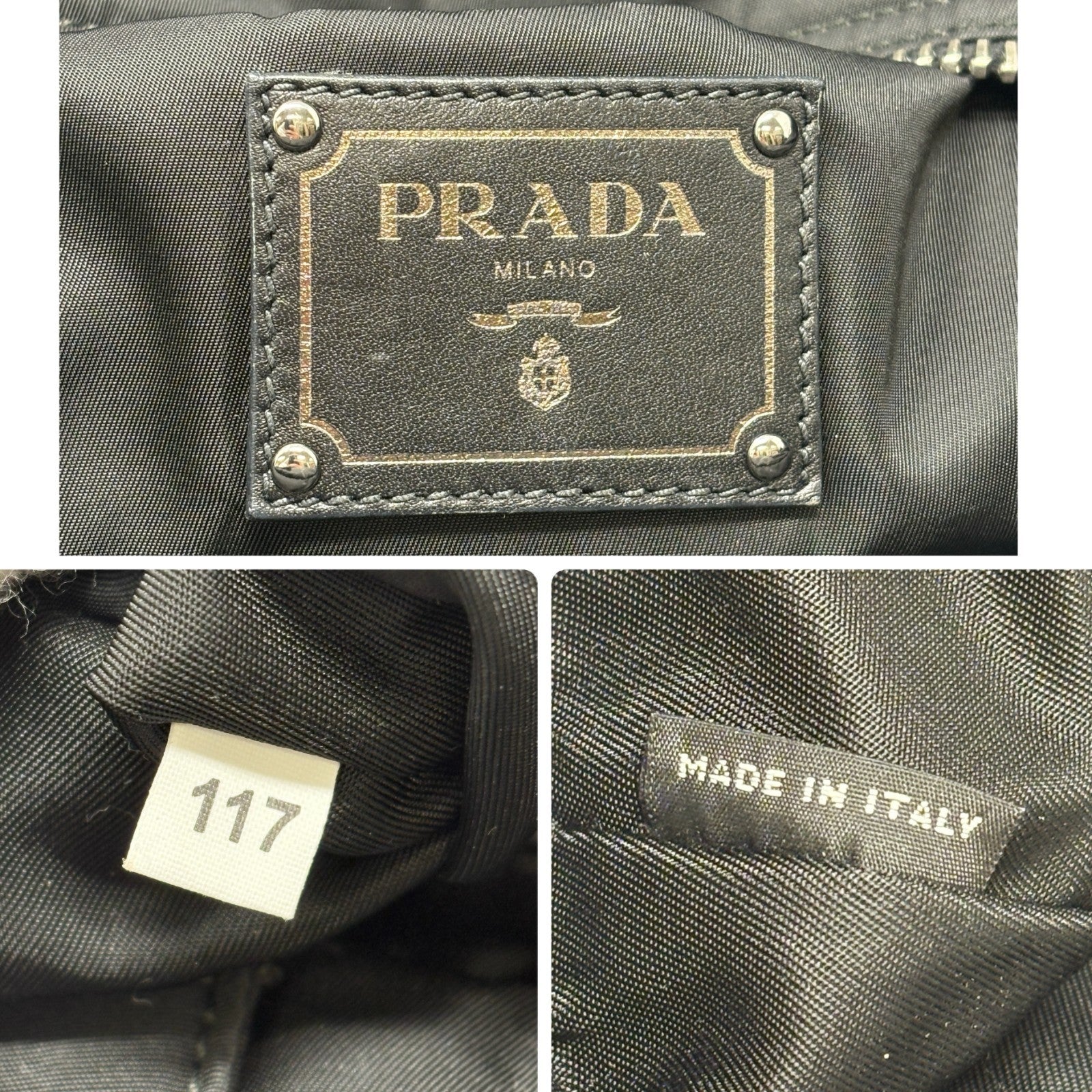 PRADA Vintage Logo Leopard 2way Shoulder Bag Crossbody Black Khaki Zip Nylon