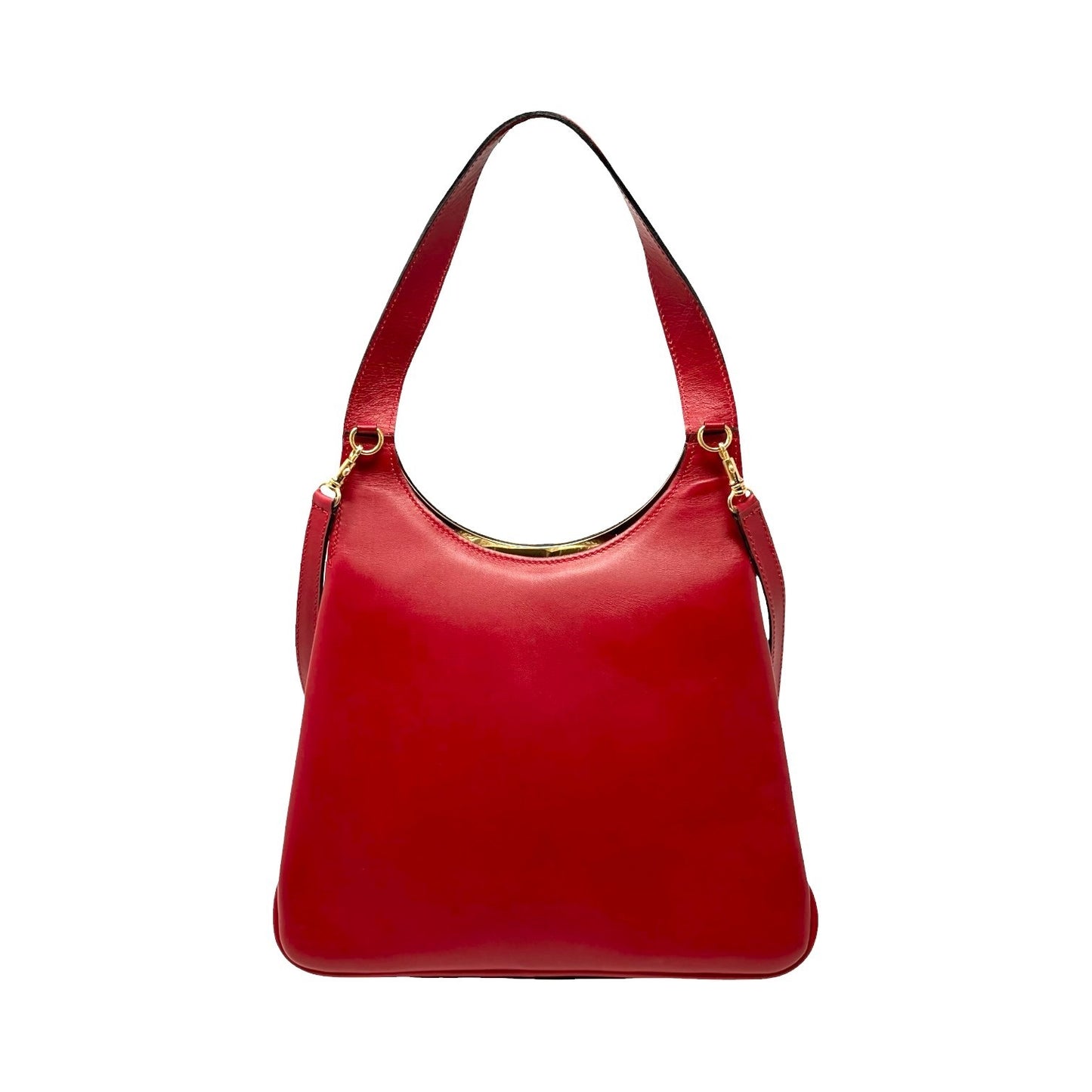 CELINE Vintage Logo Circle Flap 2way Shoulder Bag Red Gold Leather 902080