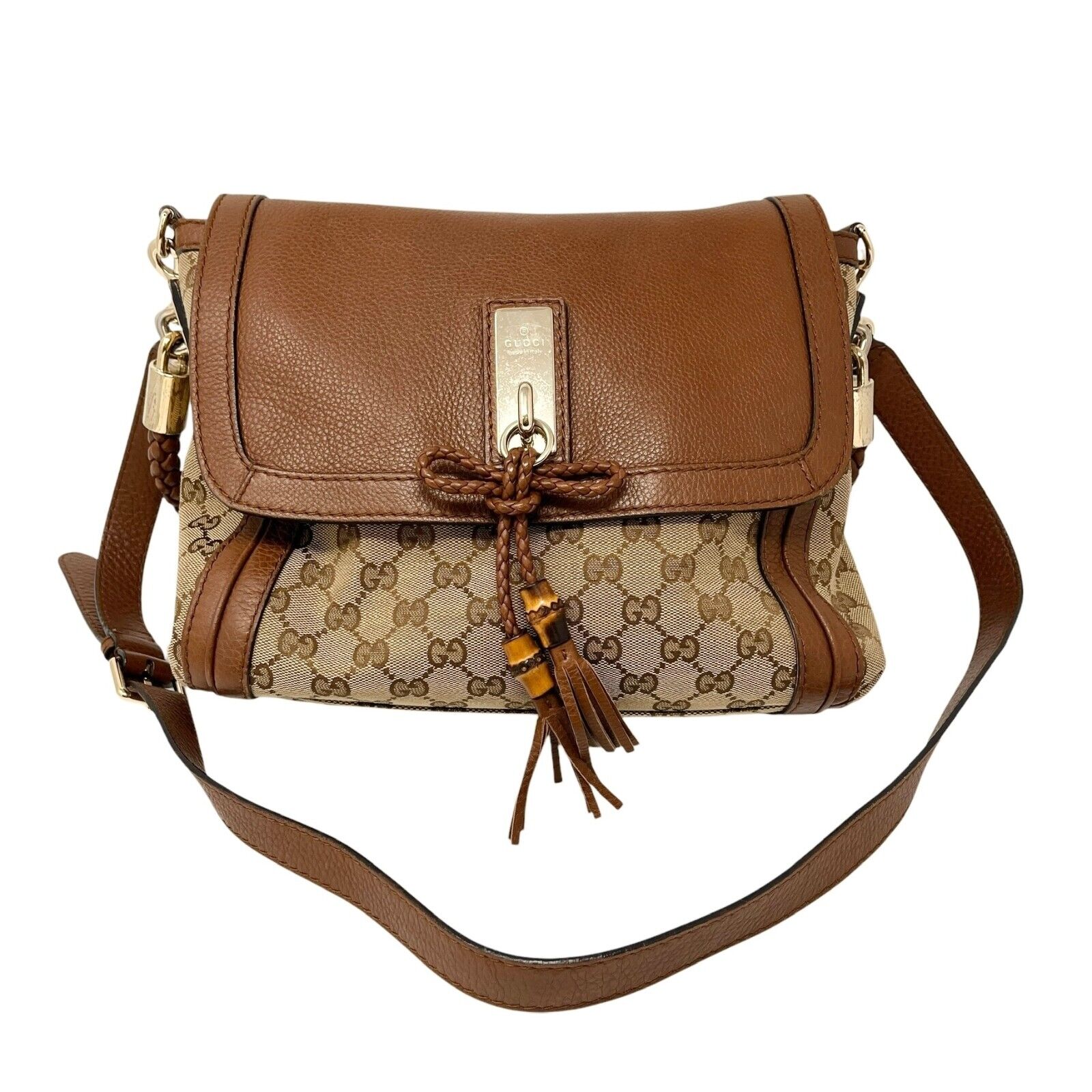 GUCCI Vintage GG Monogram Logo 2way Crossbody Shoulder Bag Beige Brown Canvas