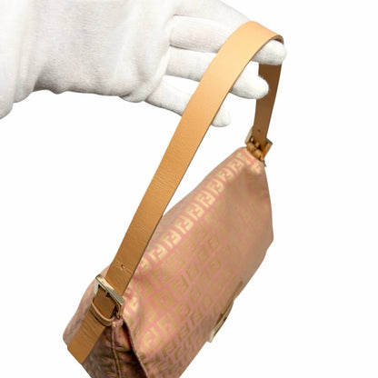 FENDI Vintage Zucchino Mamma Baguette Bag Pink Yellow Canvas Leather 902042