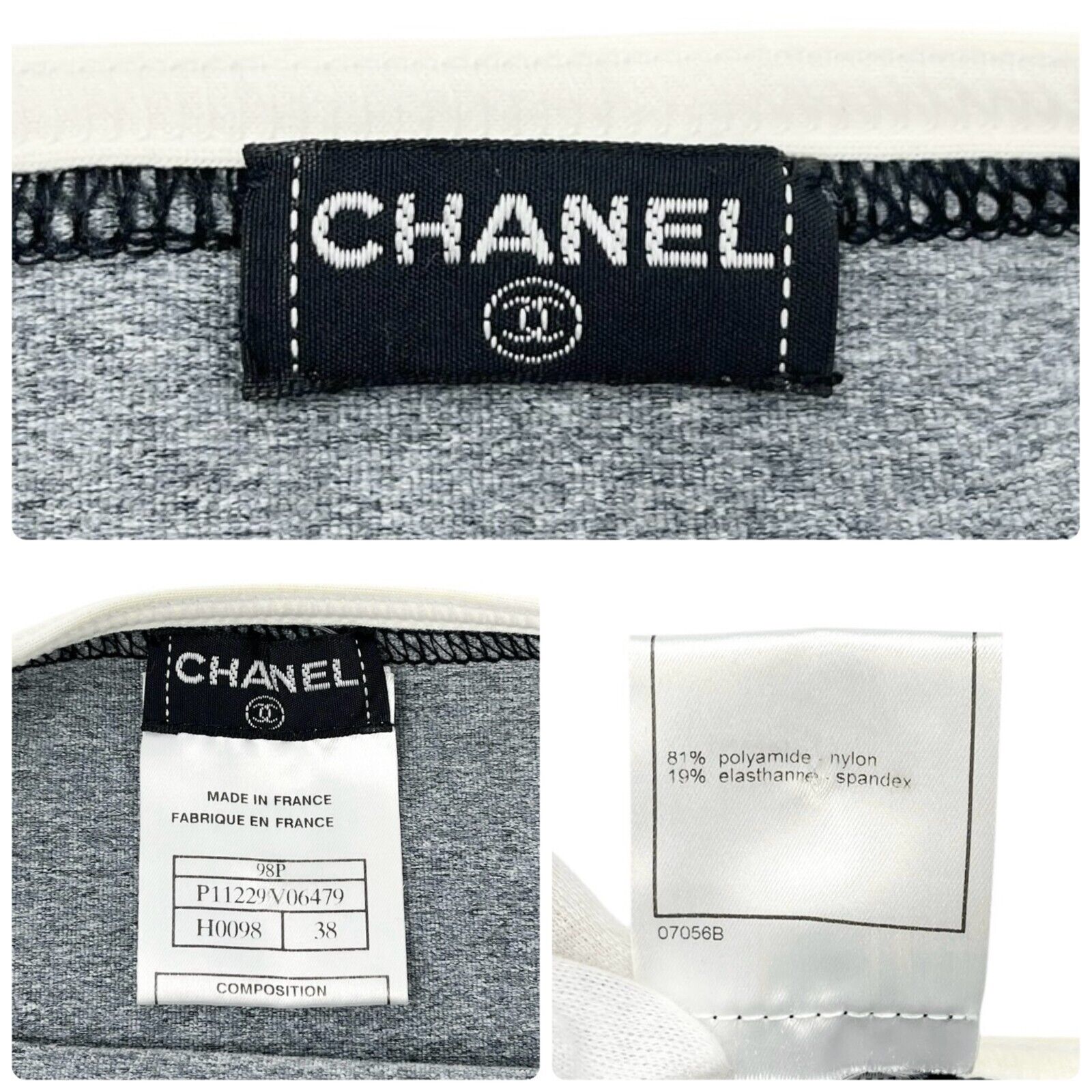 CHANEL Vintage 98P CC Logo Camisole Skirt Set #38 Separate Gray White Nylon