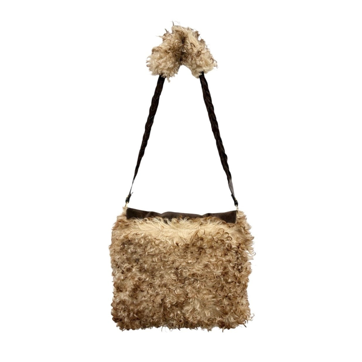DOLCE&GABBANA Vintage Curly Lamb Shearling Suede Shoulder Bag Brown Beige Fur