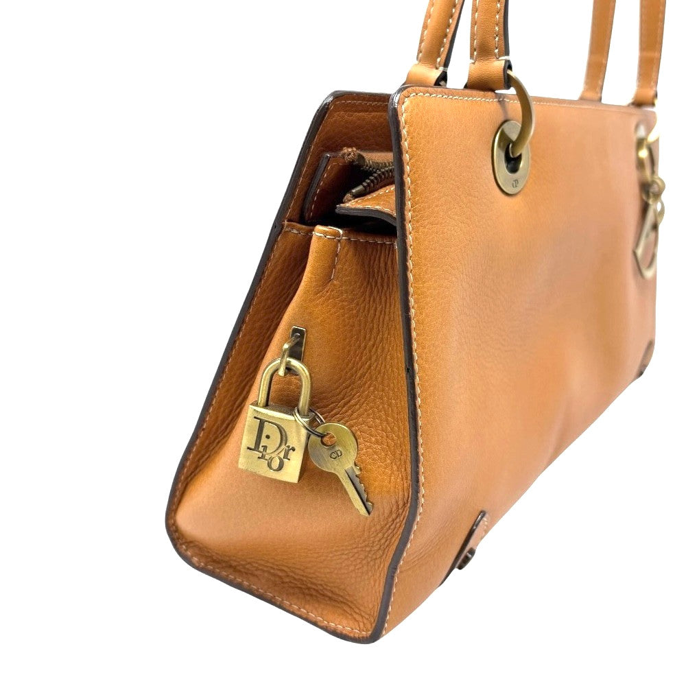 Christian Dior Vintage East West Lady Dior Shoulder Bag Brown Gold 901897