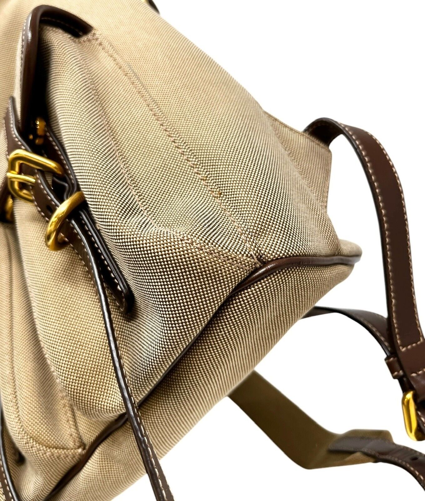 PRADA Vintage Logo Jacquard Backpack Brown Gold Canvas Leather Magnetic Zip