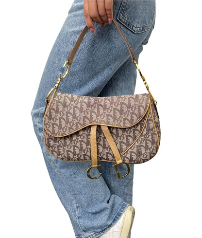 Christian Dior Vintage Trotter Monogram Double Saddle Bag Brown Canvas 902347