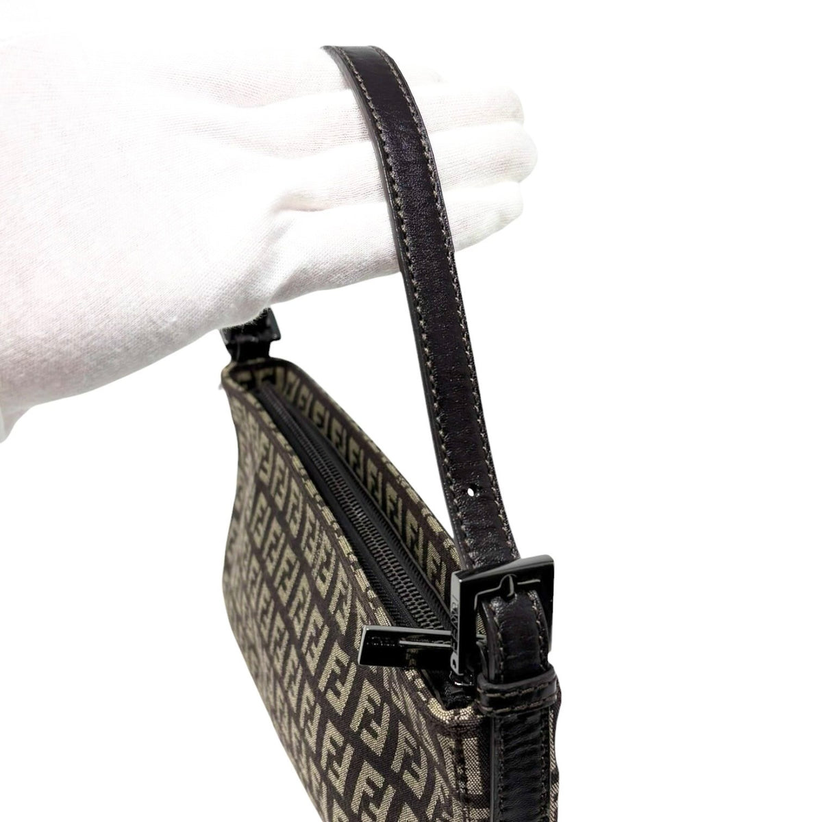 FENDI Vintage Zucchino Monogram Mini Shoulder Bag Brown Beige Canvas 902498