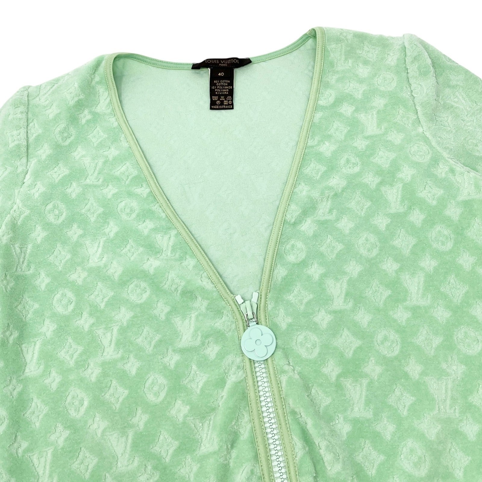 LOUIS VUITTON Vintage LV Monogram Zipped Jacket #40 Light Green Cotton Velour