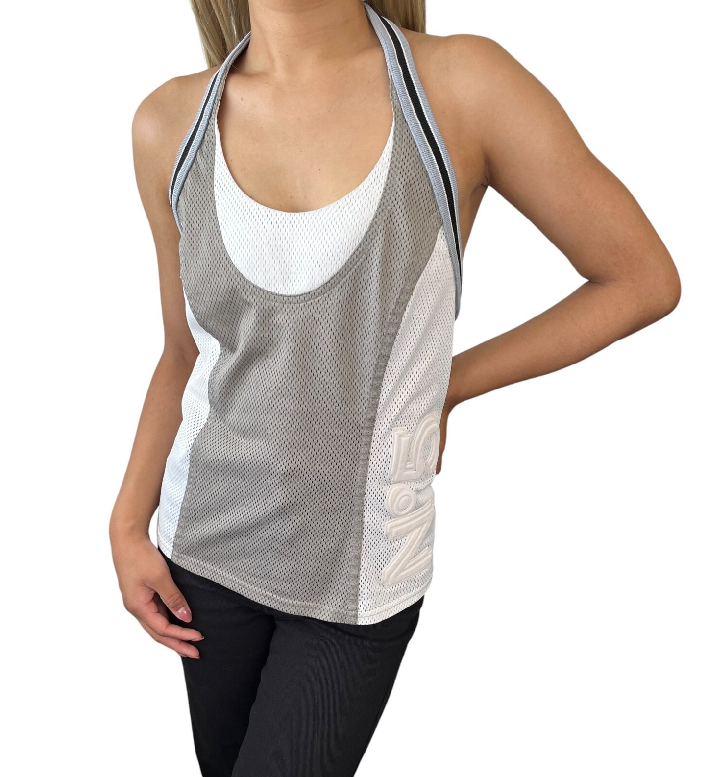 CHANEL Sport Vintage 04P CC Logo Halter Neck Mesh Top #38 No.5 Gray Rank AB