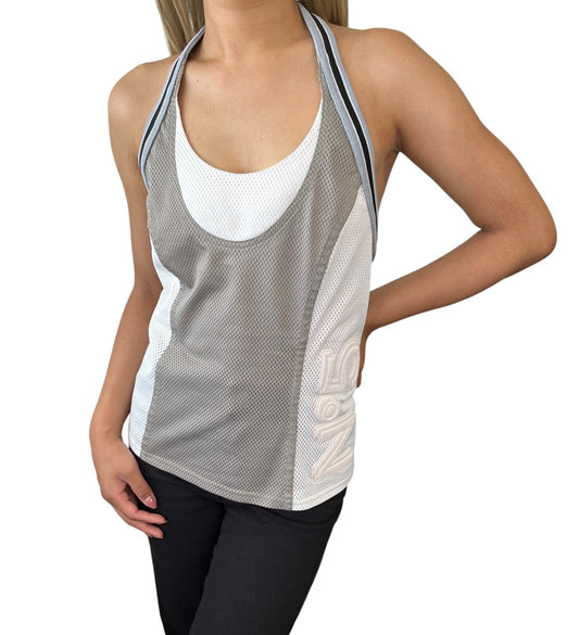 CHANEL Sport Vintage 04P CC Logo Halter Neck Mesh Top #38 No.5 Gray Rank AB