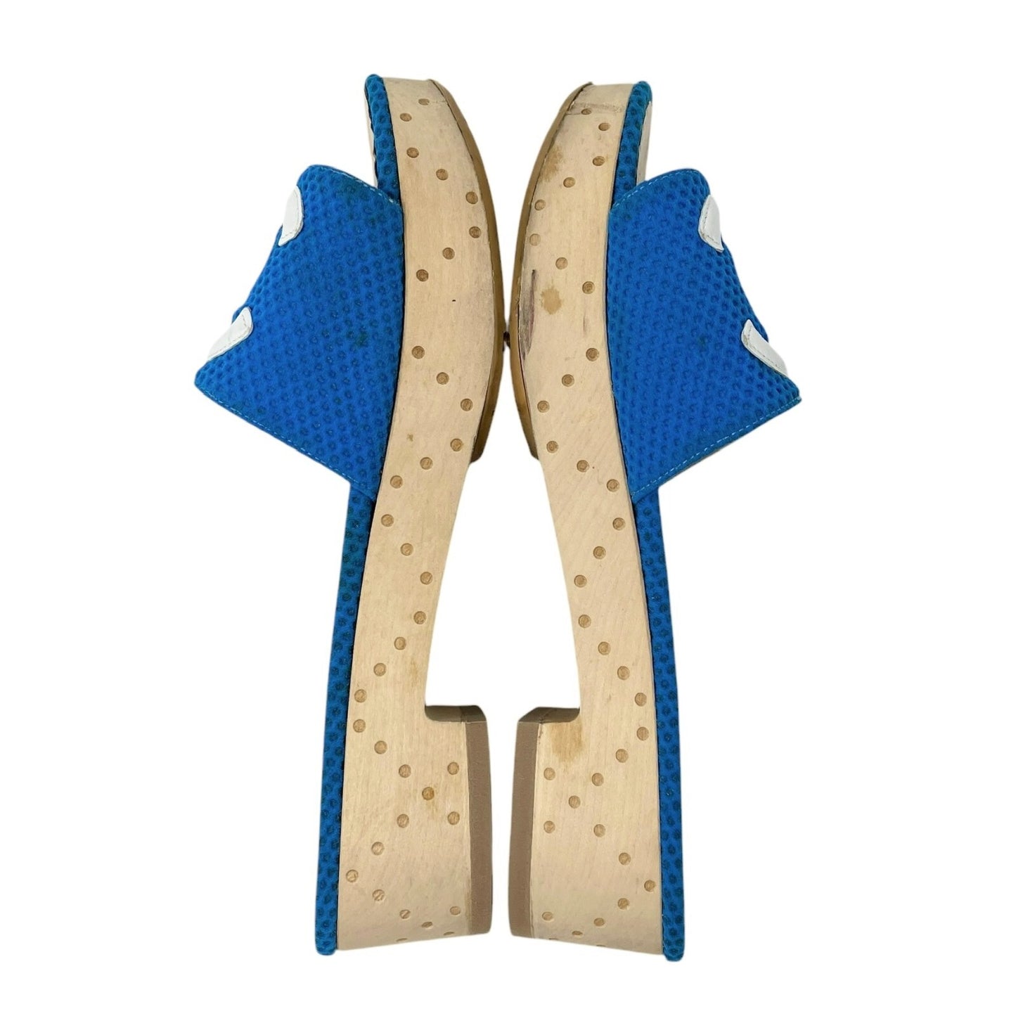 CHANEL Vintage CC Mark Logo Sandals #36.5-37 Mesh Blue White Cotton Leather