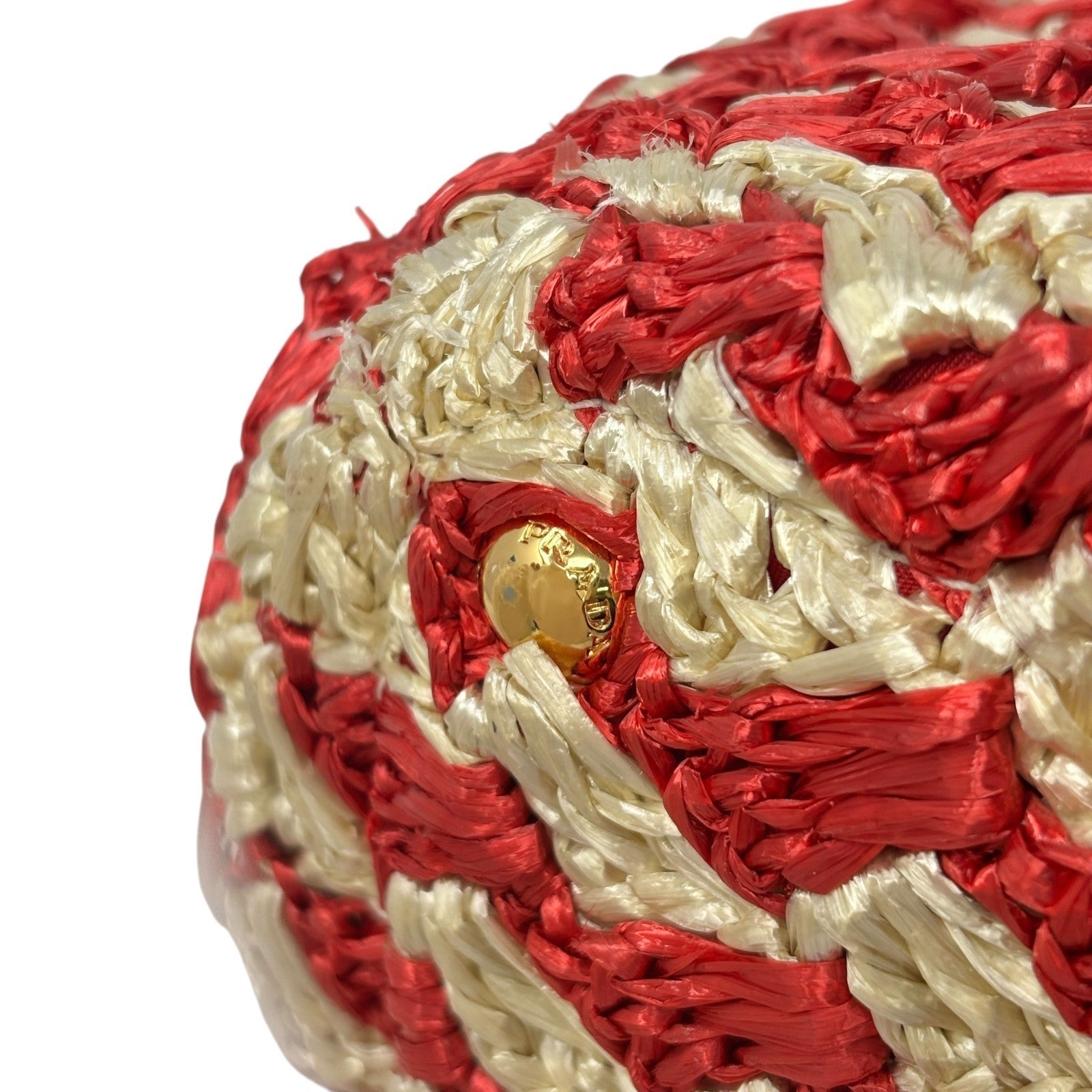 PRADA Vintage Logo Raffia Tote Bag Handbag Red Cream Gold Polyethylene