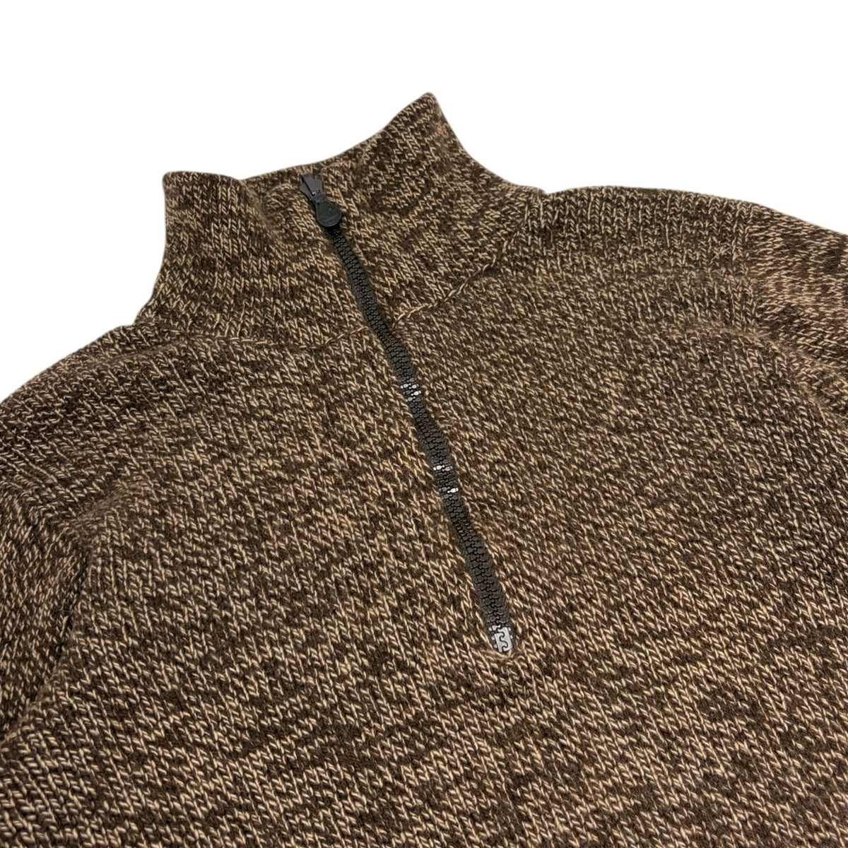 CHANEL Vintage CC Logo Cashmere Knit Zip Sweater Top Brown Beige 902479