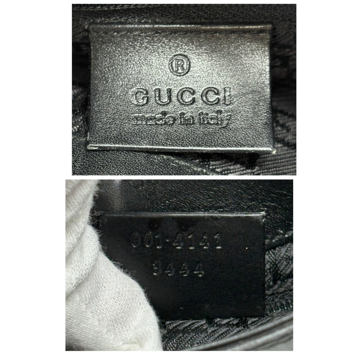 GUCCI Vintage G Buckle Logo Shoulder Bag Black Gold Leather Cotton Magnet