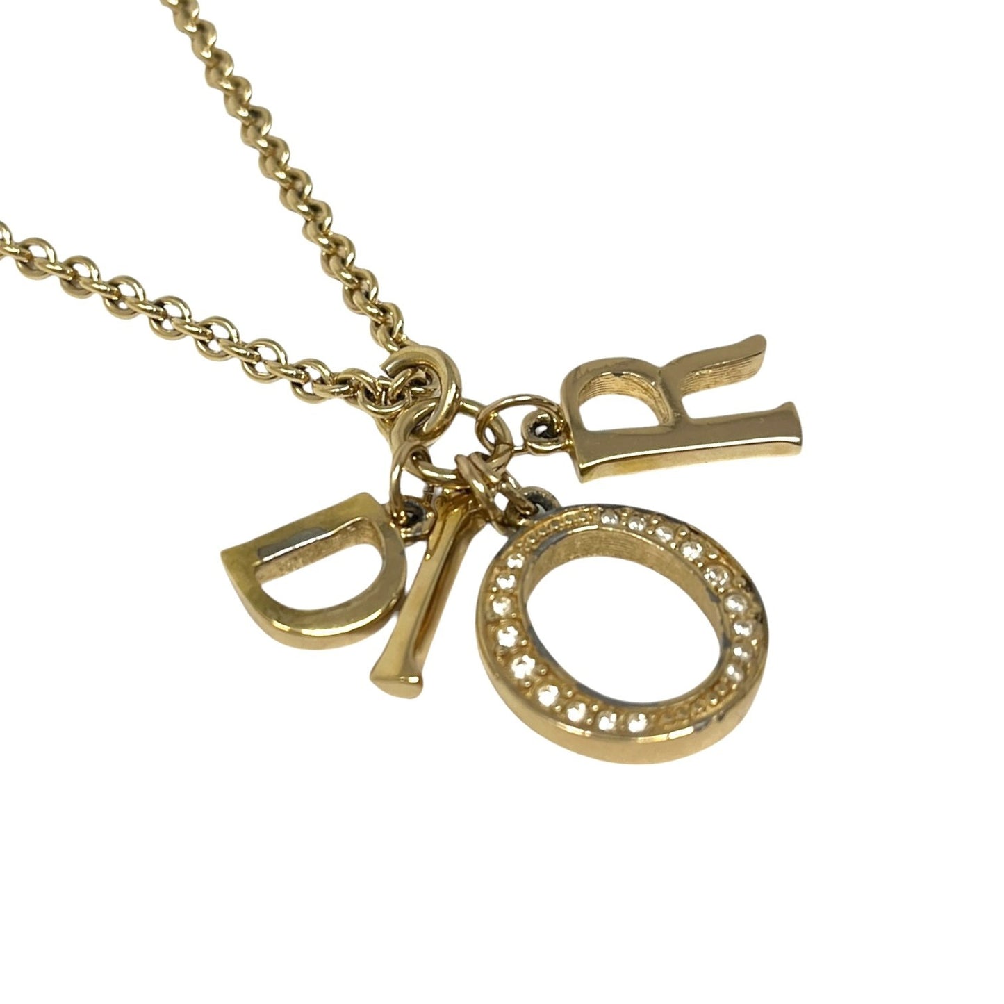 Christian Dior Vintage CD Logo Rhinestone Pendant Necklace Gold Metal 901973