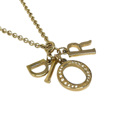 Christian Dior Vintage CD Logo Rhinestone Pendant Necklace Gold Metal 901973