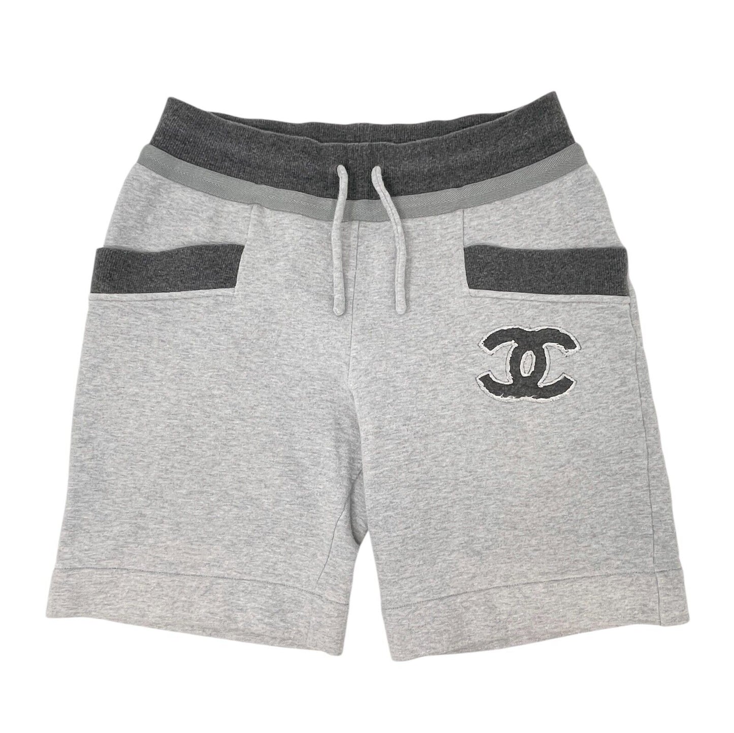CHANEL Vintage P37999 CC Mark Big Logo Half Pants #34 Sweat Pocket Gray Cotton
