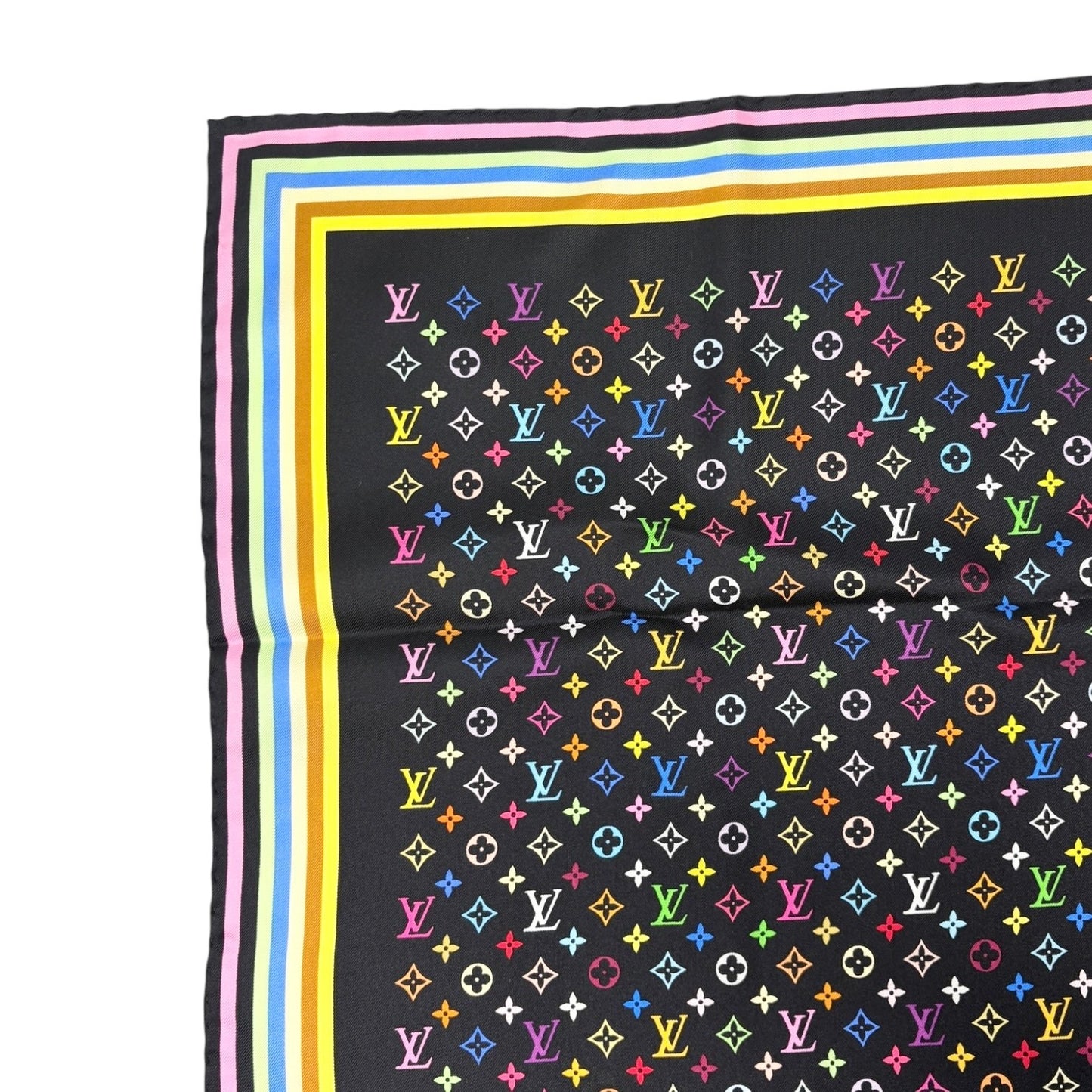 LOUIS VUITTON Vintage LV Monogram Multicolor Scarf Wrap Top Black Silk 902576
