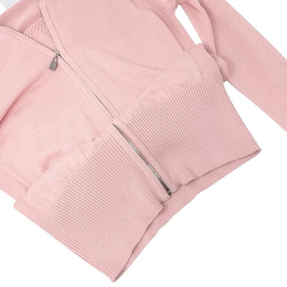 CHANEL Sport Vintage 08C CC Knit Zipped Jacket #38 Perforated Pink 902899