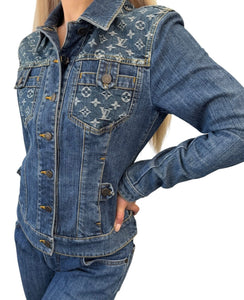 LOUIS VUITTON Vintage Monogram Denim Jacket Pants Set #38 Button Blue Cotton