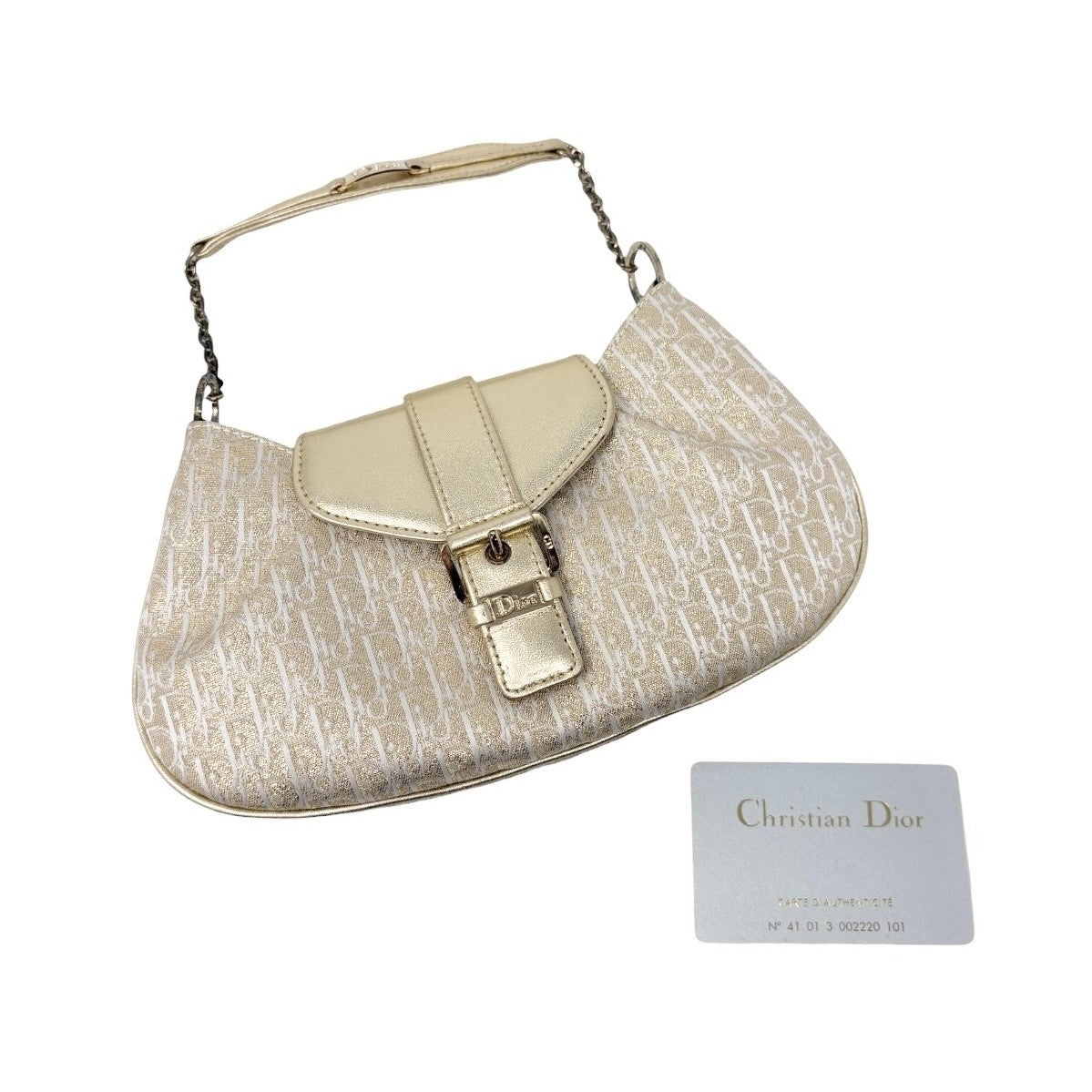 Christian Dior Vintage 2002 Trotter Monogram Chain Mini Bag Pchette White Gold